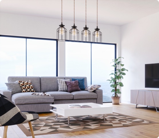modern, bright and airy condo living rom